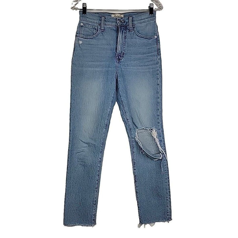 Madewell Women's Perfect Vintage Straight Jeans Size 25 Destressed Denim 27X27